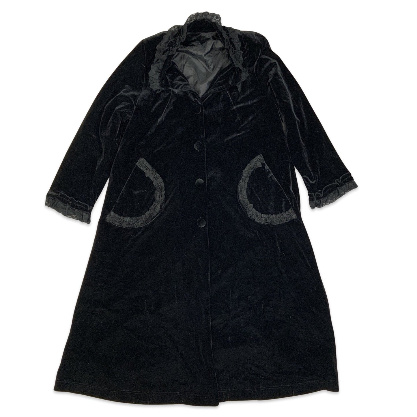 Vintage Lace Detailed Black Velvet Coat 12 14 16