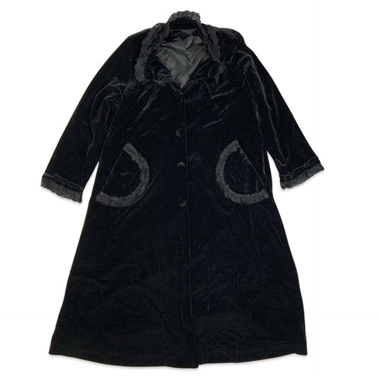 Vintage Lace Detailed Black Velvet Coat 12 14 16