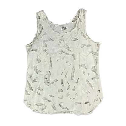 Vintage White Vest Top with Net Cut Outs 6 8 10