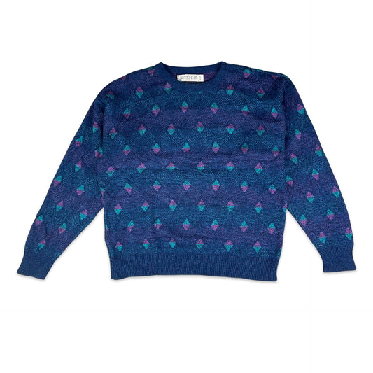 80s Blue & Purple Patterned Knit Jumper