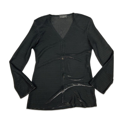 Vintage Black Lurex Long Sleeved Blouse Silver Shimmer 8 10