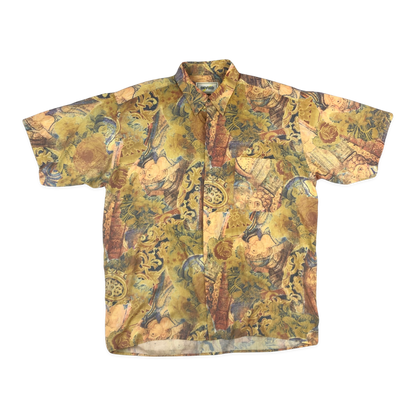 Vintage 80s Abstract Print Orange Shirt XL