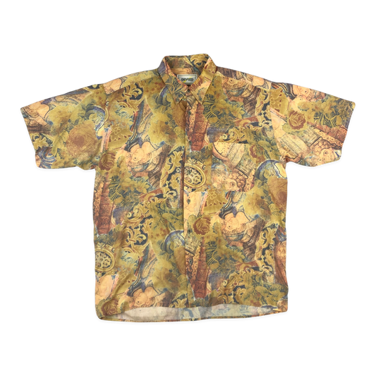 Vintage 80s Abstract Print Orange Shirt XL