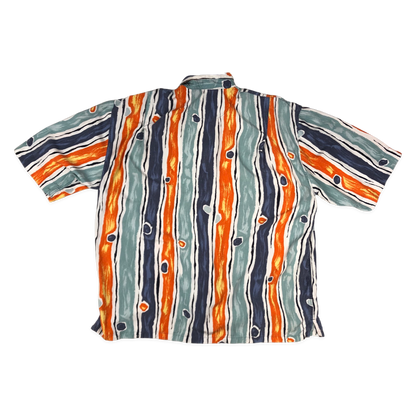 Vintage 90s Abstract Print Orange, White, and Blue Shirt 3XL