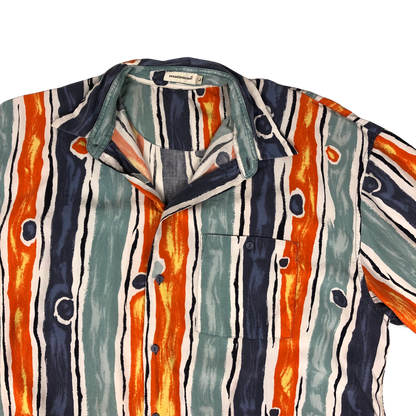 Vintage 90s Abstract Print Orange, White, and Blue Shirt 3XL