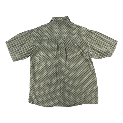 Vintage Green Geometric Print Silk Shirt L
