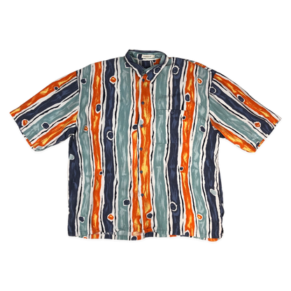 Vintage 90s Abstract Print Orange, White, and Blue Shirt 3XL