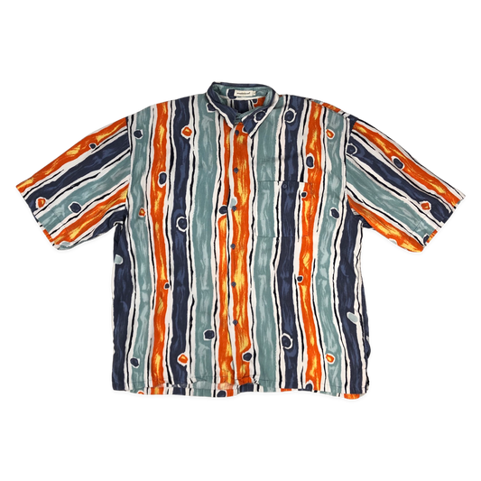 Vintage 90s Abstract Print Orange, White, and Blue Shirt 3XL