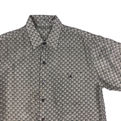 Vintage Green Geometric Print Silk Shirt L