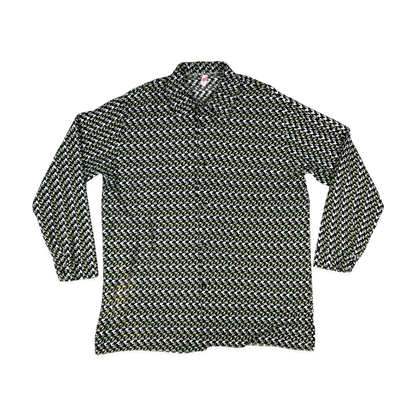 Vintage 70s 80s Green and Black Abstract Print Shirt L