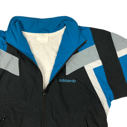 Vintage 90s Adidas Black, Blue, and White Shell Coat XXL