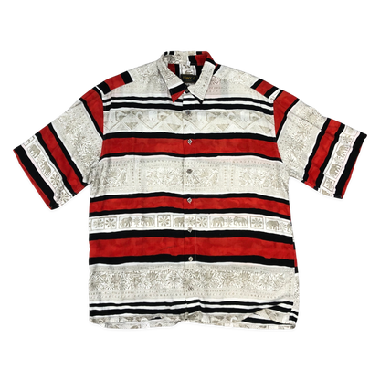 Vintage White, Red, and Black Abstract Print Shirt XXL