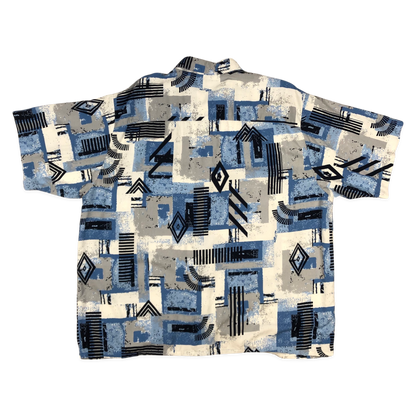 Vintage Abstract Print Blue and White Shirt 3XL