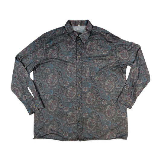 Vintage 80s Purple Paisley Print Shirt L-XXL