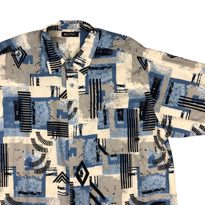 Vintage Abstract Print Blue and White Shirt 3XL