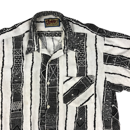Vintage 80s Abstract Print Striped Black and White Shirt L