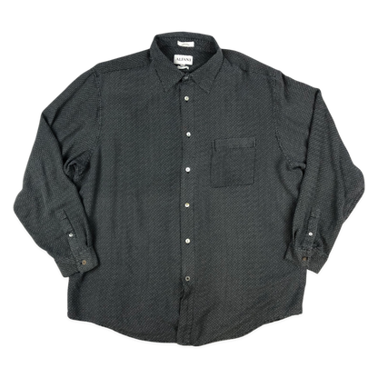 Vintage Abstract Print Grey Silk Shirt XXL
