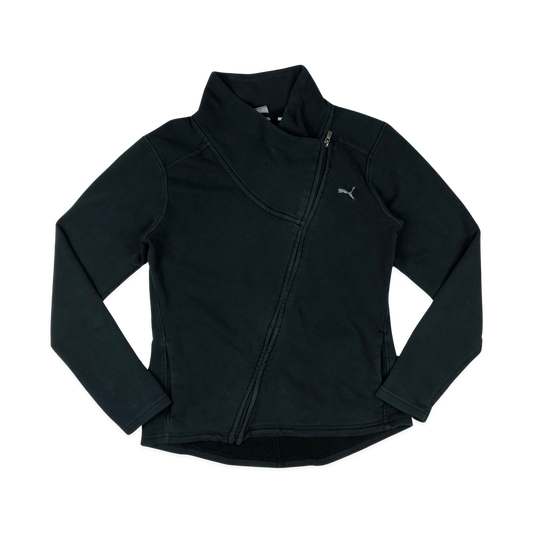 Black Puma Asymmetrical Zip up Sweater Track Jacket 10 12