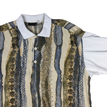 Vintage 80s Abstract Print Stripy Polo Shirt L-XXL