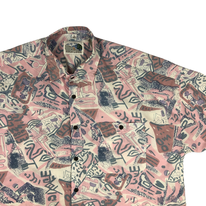 Vintage Abstract Print Pink Shirt XL