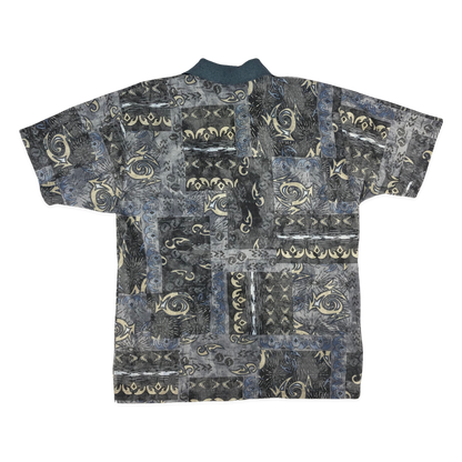 Vintage 80s Blue Crazy Pattern Print Polo Shirt S-L