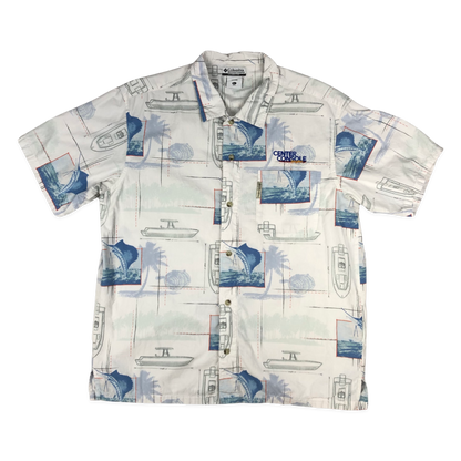 Preloved Columbia Short Sleeved Printed White and Blue Shirt M-XL