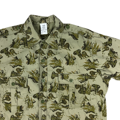 Vintage Safari Print Lions Elephants Khaki Printed Shirt XL