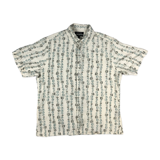 Vintage Abstract Print White Silk Shirt XL