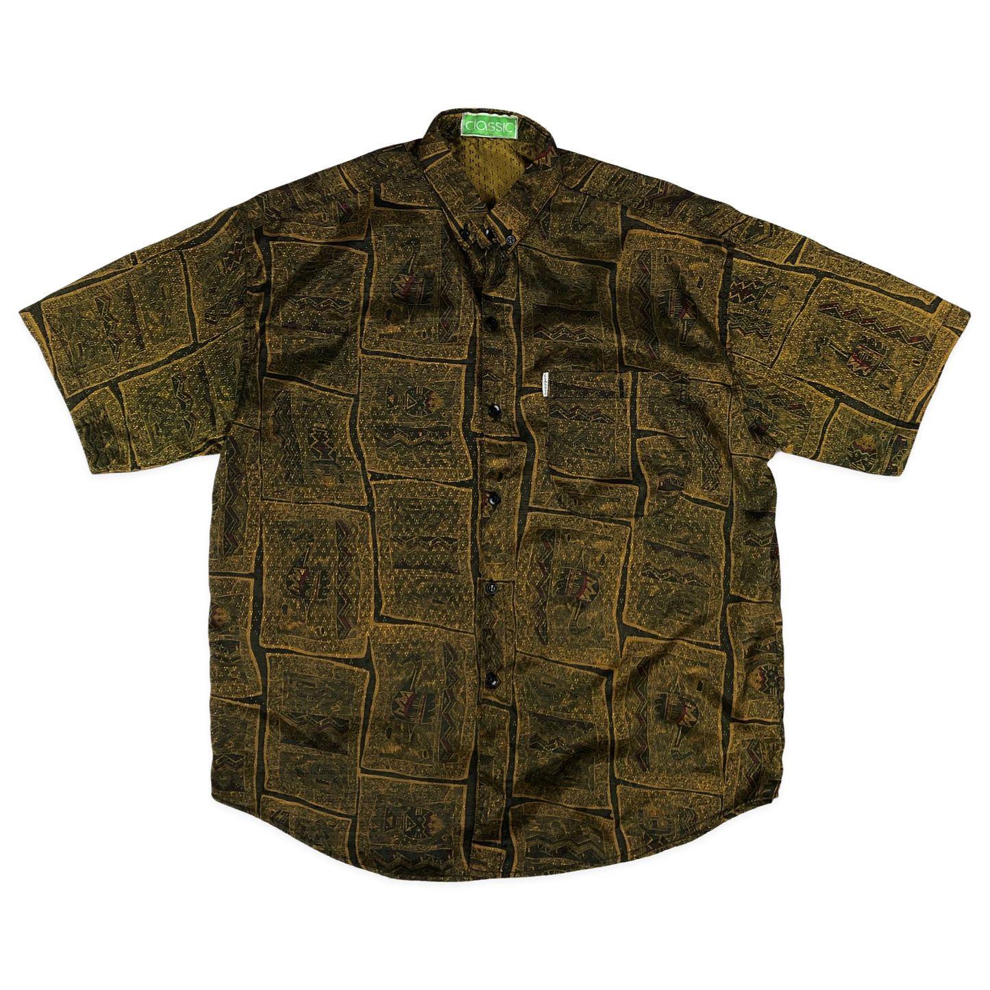 Vintage Crazy Pattern Print Gold and Brown Shirt M XL