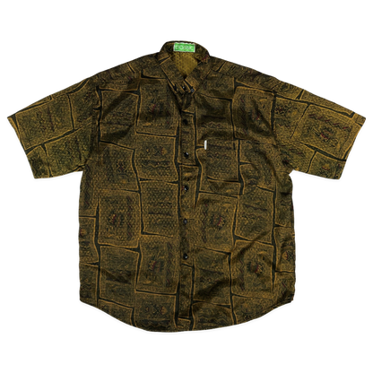 Vintage Crazy Pattern Print Gold and Brown Shirt M XL