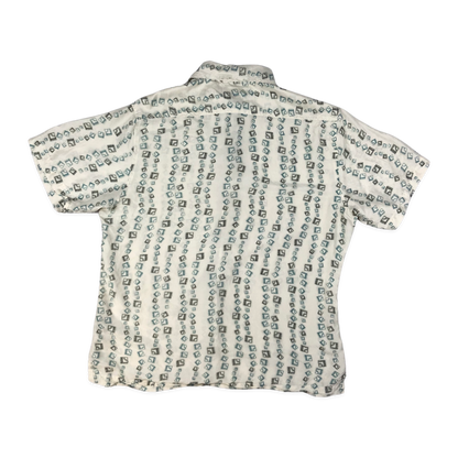 Vintage Abstract Print White Silk Shirt XL