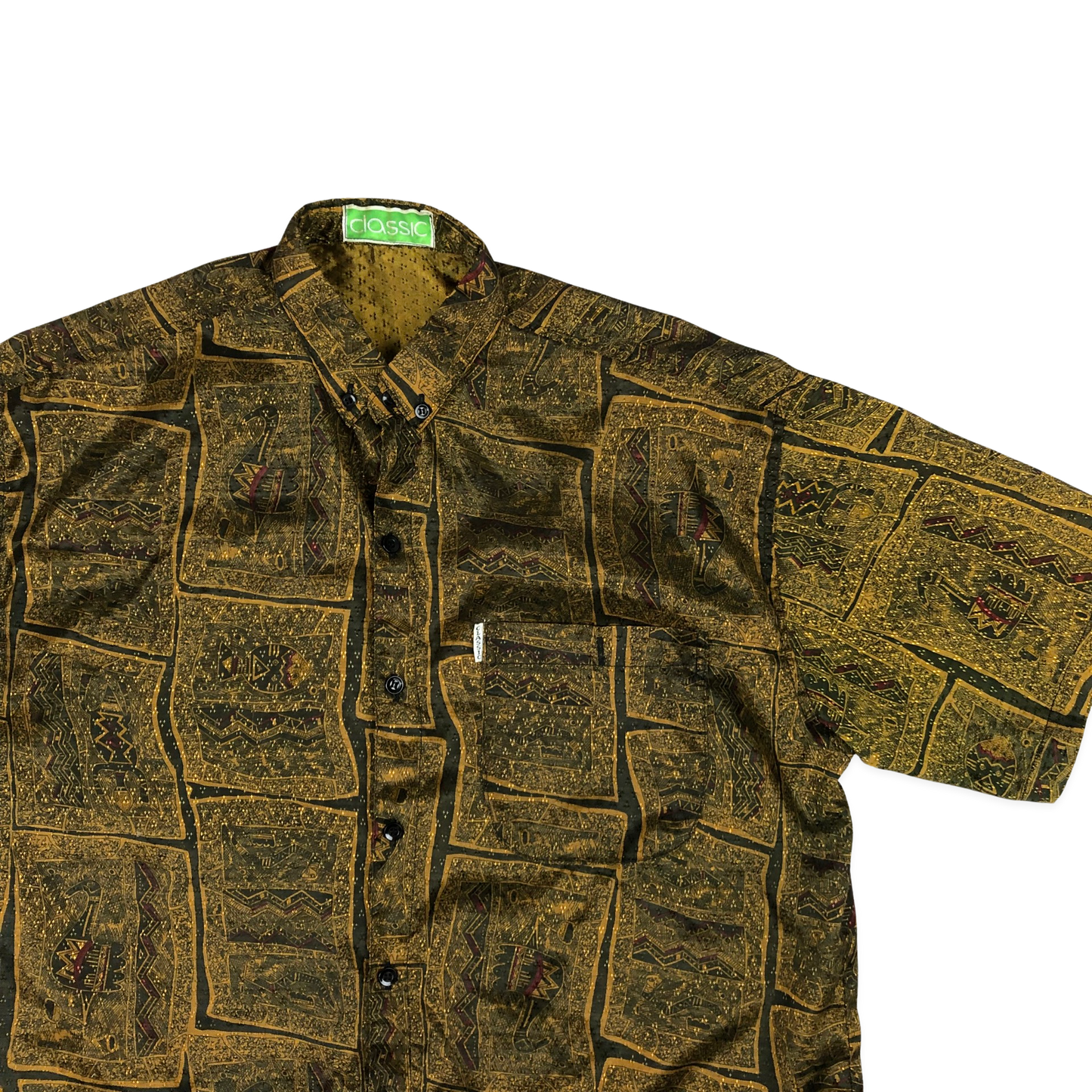 Vintage Crazy Pattern Print Gold and Brown Shirt M XL