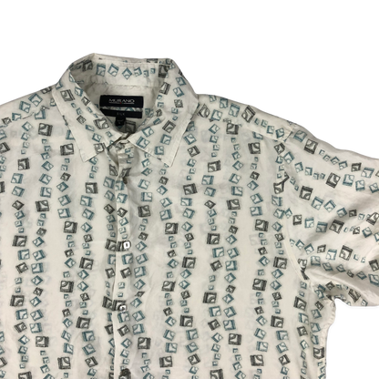 Vintage Abstract Print White Silk Shirt XL
