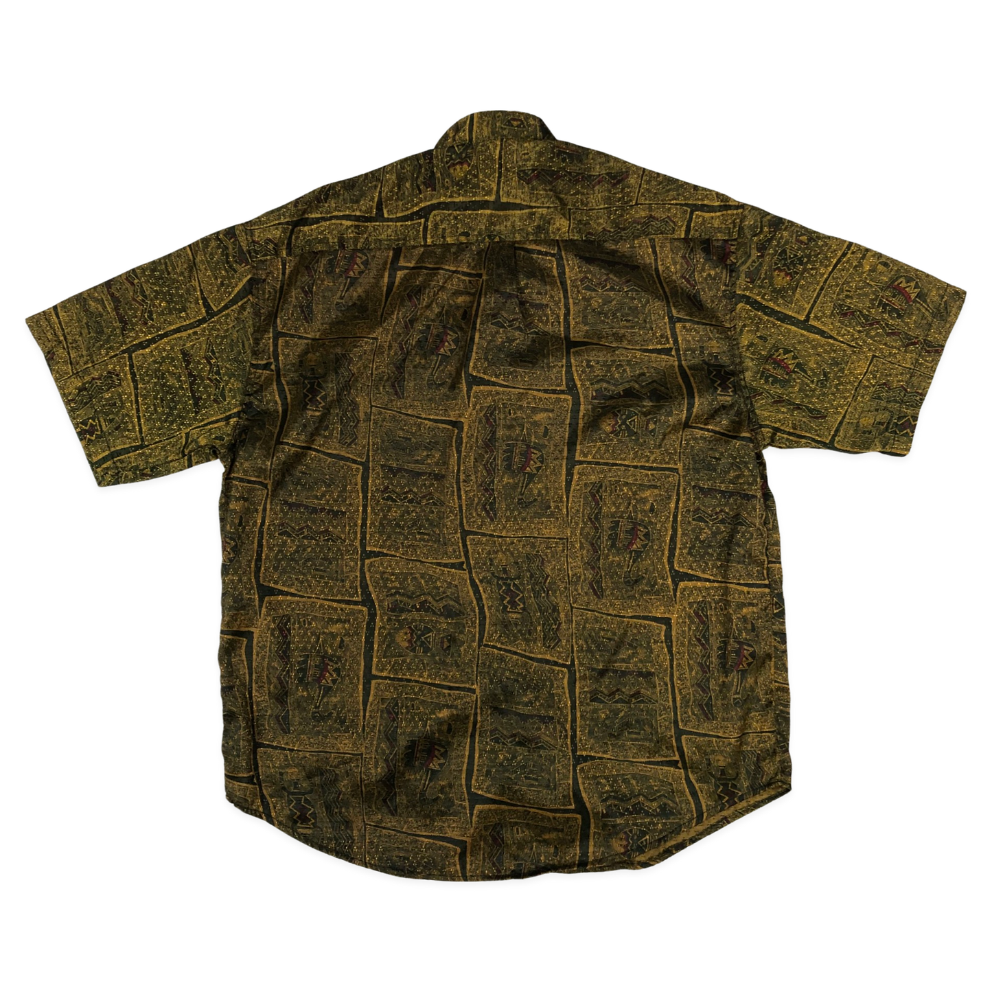 Vintage Crazy Pattern Print Gold and Brown Shirt M XL