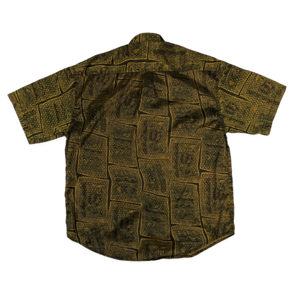 Vintage Crazy Pattern Print Gold and Brown Shirt M XL