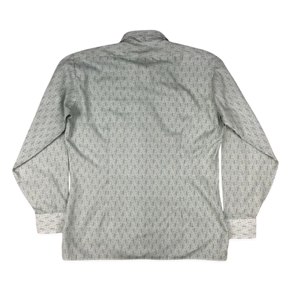 Vintage 70s Green and White Abstract Print Shirt L