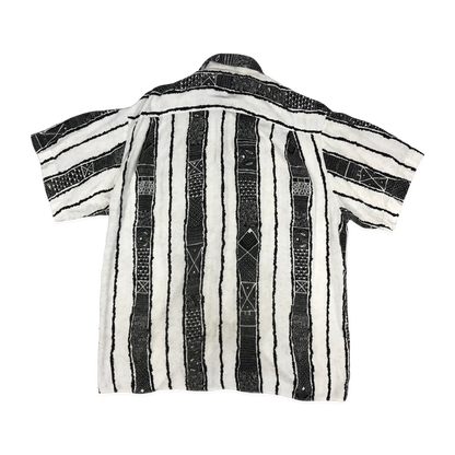 Vintage 80s Abstract Print Striped Black and White Shirt L