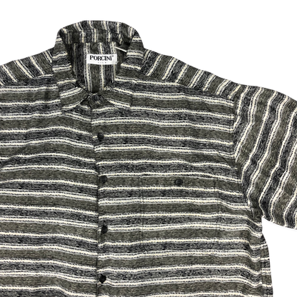 Vintage Stripy Grey Silk Shirt XL