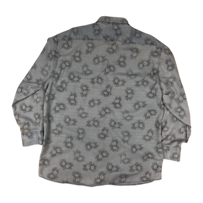 Vintage 80s Leaf Print Blue Shirt L