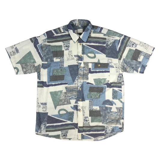 Vintage Canda Blue and White Abstract Print Shirt XL