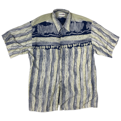 Vintage 80s Blue and White Abstract Print Shirt L
