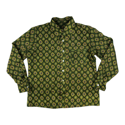 Vintage 70s Green Abstract Print Shirt L