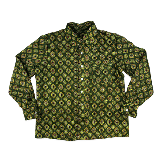 Vintage 70s Green Abstract Print Shirt L