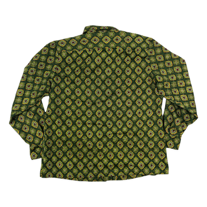 Vintage 70s Green Abstract Print Shirt L