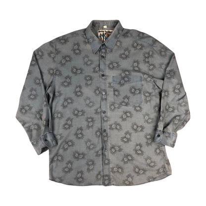 Vintage 80s Leaf Print Blue Shirt L