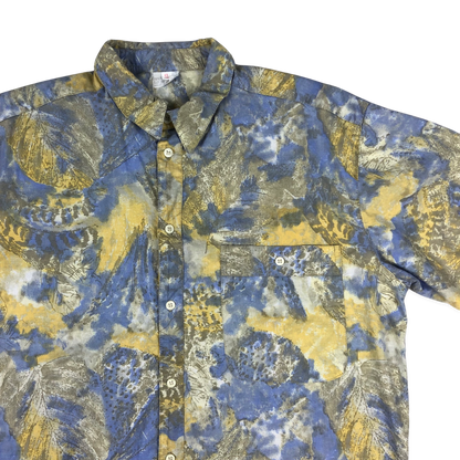 Vintage 80s Abstract Print Blue and Yellow Shirt XL