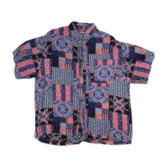 Vintage Purple, Pink, and Black Abstract Print Shirt L
