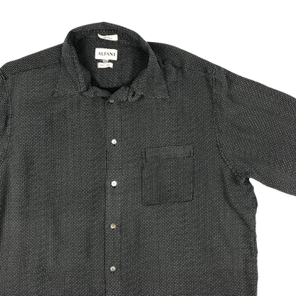 Vintage Abstract Print Grey Silk Shirt XXL