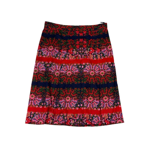 Vintage 60s 70s Red Navy Floral Midi Skirt M 14 16