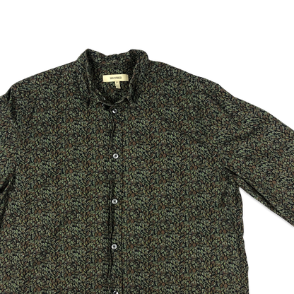 Vintage Leaf Print Black and Green Shirt L